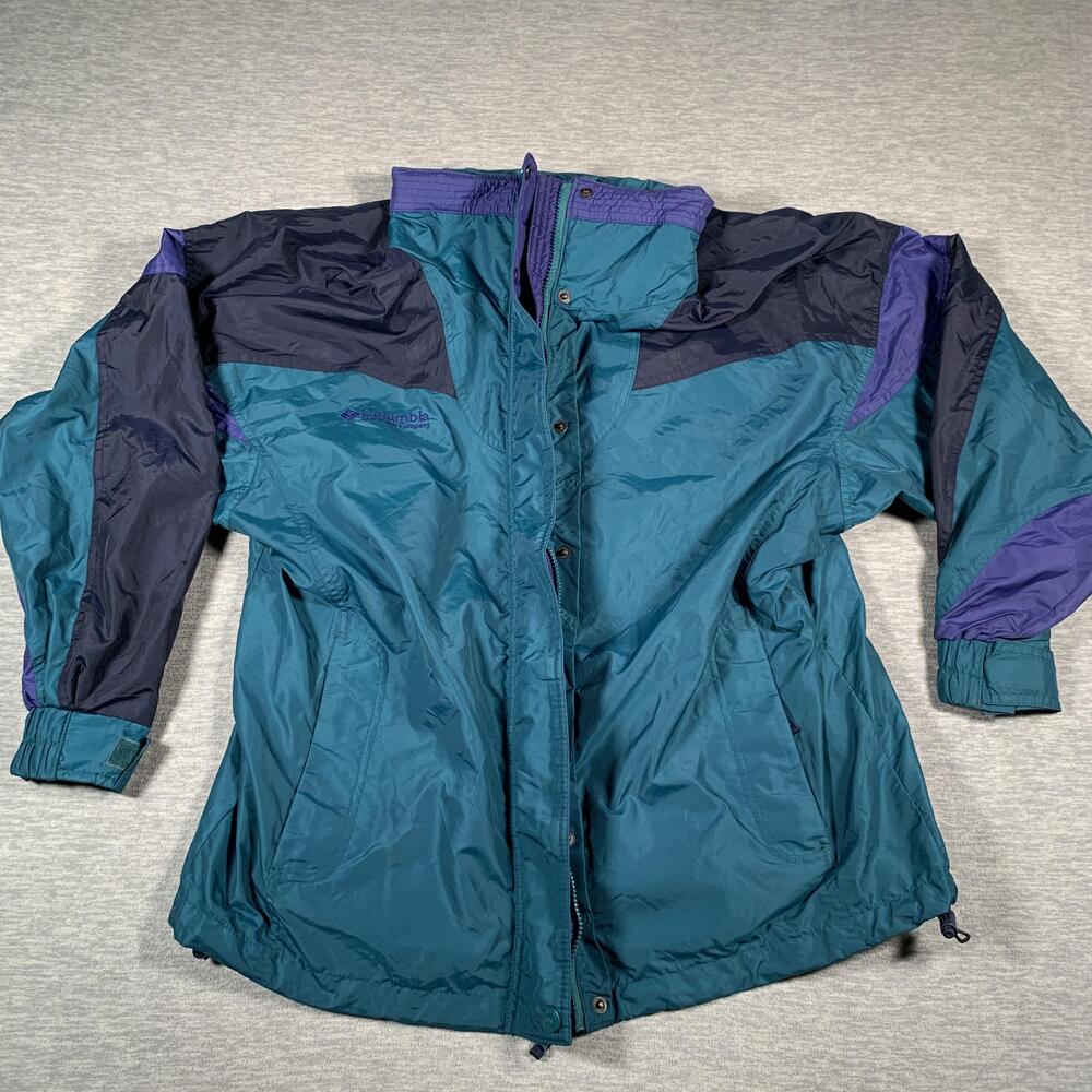 Vintage Columbia Bugaboo Jacket Womens Large Teal Navy Purple Colorblock Ski 90s